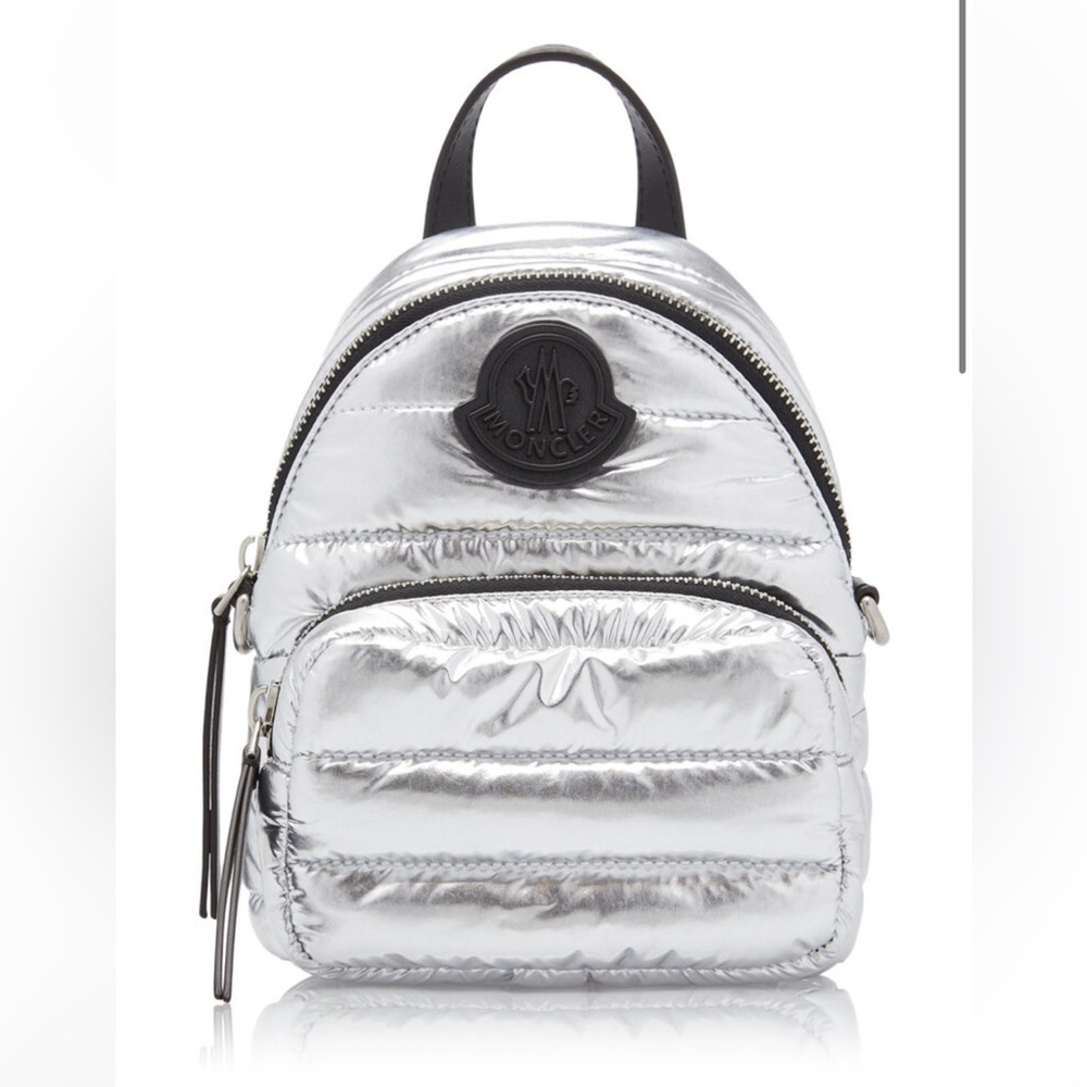 Moncler Silver Metallic Mini Puffer Backpack